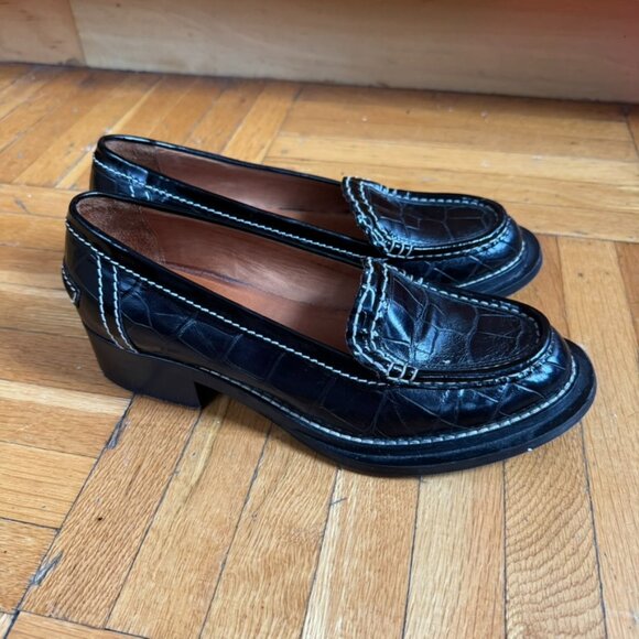 Acne Studios Leather Croc Embossed White Stitched Loafers (size 38) - Picture 4 of 14